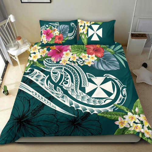 Wallis And Futuna Polynesian Bedding Set - Summer Plumeria (Turquoise) 1