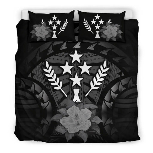 Kosrae Duvet Cover Set - Kosrae Flag & Gray Hibiscus 1