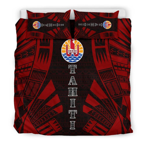 Tahiti Duvet Cover Set - Polynesian Tattoo Red 1