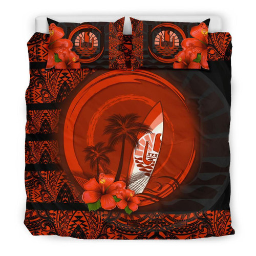 Tahiti Duvet Cover Set - Tahiti Coat Of Arms Hibiscus Coconut Tree 1