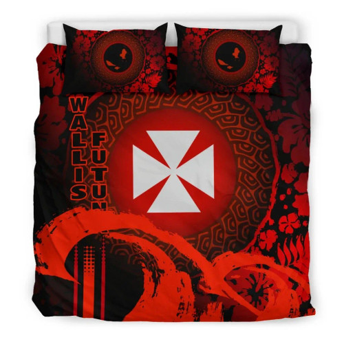 Wallis And Futuna Duvet Cover Set - Hibiscus And Wave Red 1