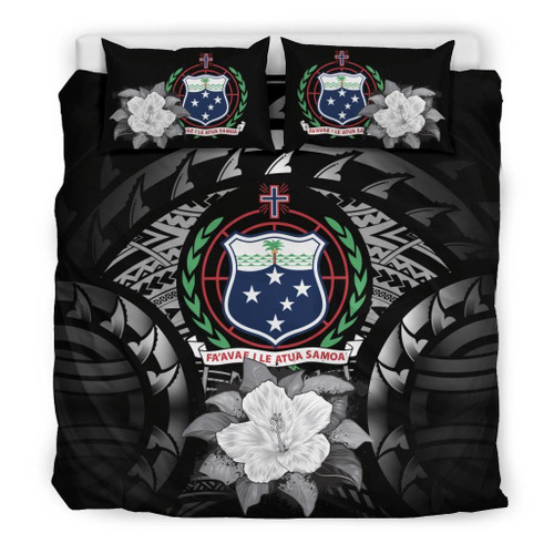 Samoa Duvet Cover Set - Samoa Coat Of Arms & Gray Hibiscus 1