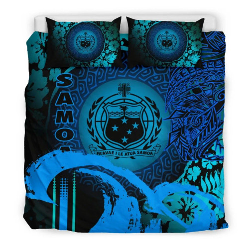 Samoa Duvet Cover Set - Hibiscus And Wave Light Blue 1