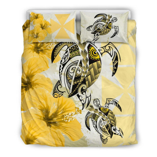 Polynesian Duvet Cover Set - Wallis And Futuna Bedding Set Polynesia Turtle Hibiscus Yellow 1