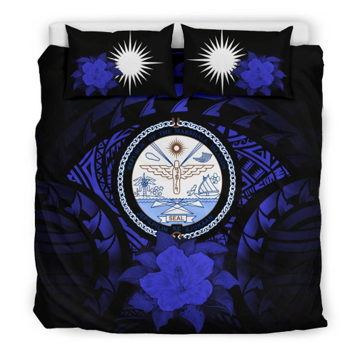 Marshall Islands Duvet Cover Set - Marshall Islands Seal & Dark Blue Hibiscus 1