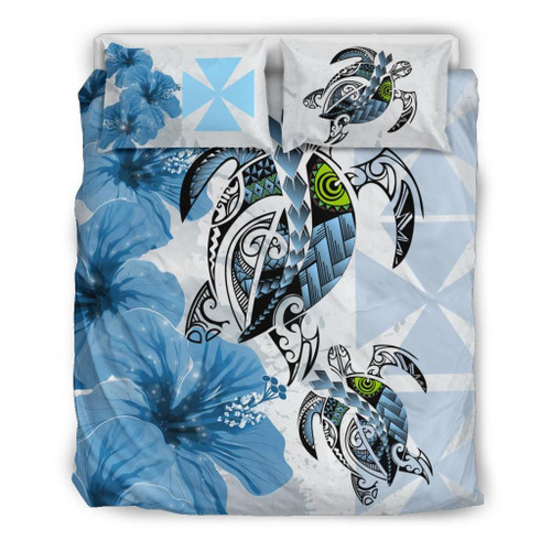 Polynesian Duvet Cover Set - Wallis And Futuna Bedding Set Polynesia Turtle Hibiscus Blue 1