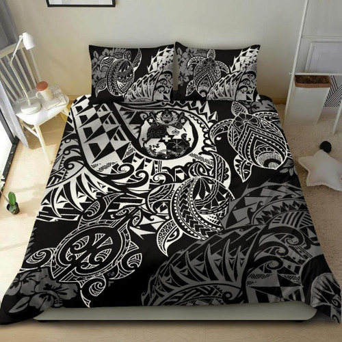 Polynesian Duvet Cover - Tonga Bedding Set - White Turtle Flowing 1