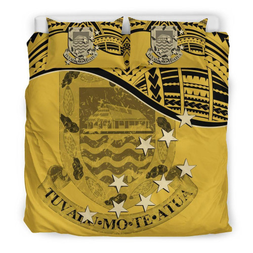 Tuvalu Duvet Cover Set - Coat Of Arms & Flag Yellow 1