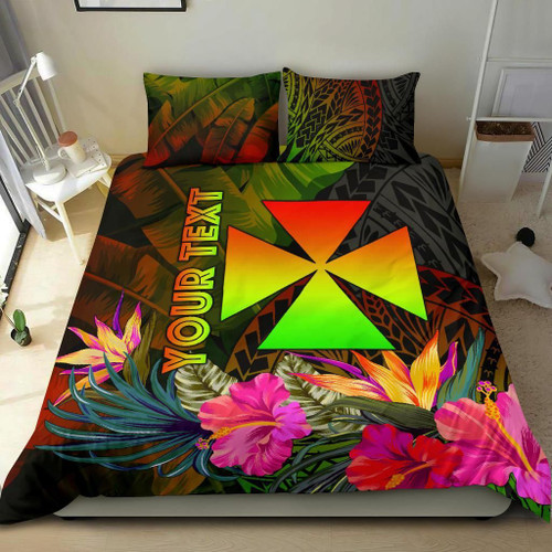 Wallis And Futuna Polynesian Personalised Bedding Set - Hibiscus And Banana Leaves 1