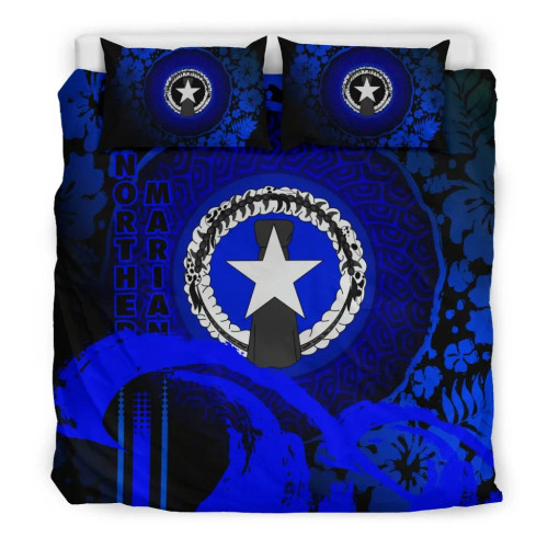 Northern Mariana Islands Duvet Cover Set - Hibiscus And Wave Blue 1