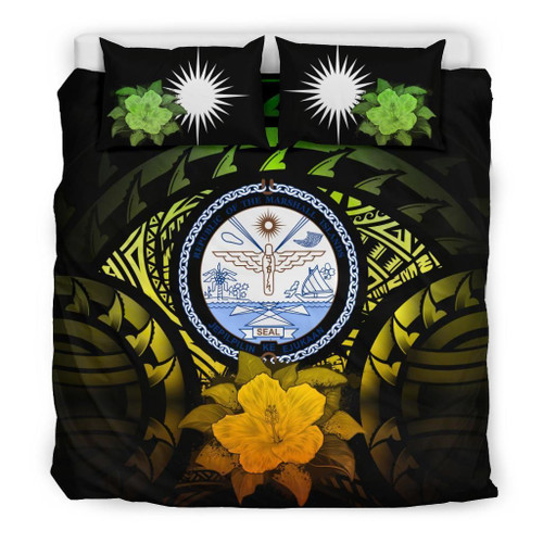 Marshall Islands Duvet Cover Set - Marshall Islands Seal & Reggae Hibiscus 1