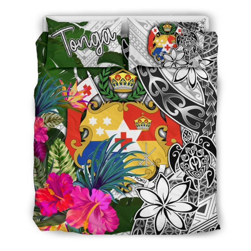 Tonga Bedding Set White - Turtle Plumeria Banana Leaf 1