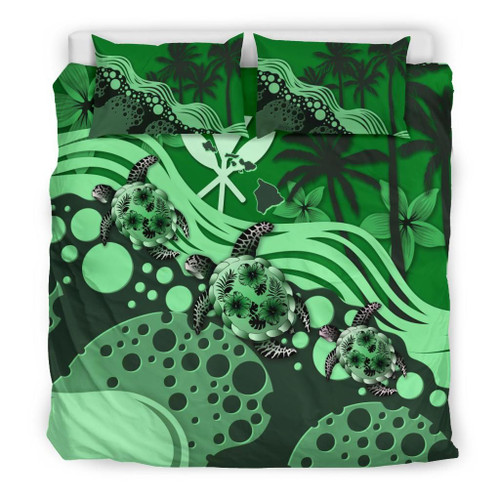 Polynesian Duvet Cover Set - Hawaii Bedding Set Green Turtle Hibiscus 1