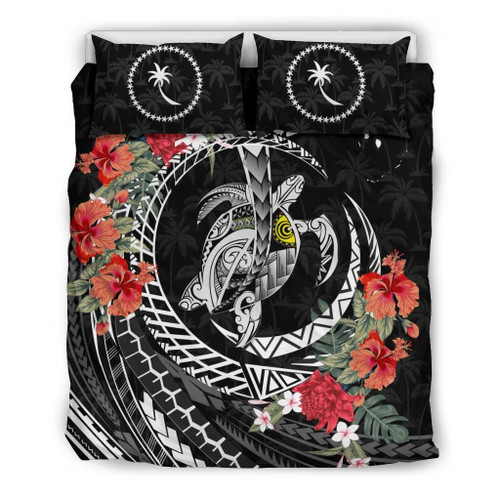 Polynesian Duvet Cover Set - Chuuk Bedding Set Polynesia Map Turtle Hibiscus 1