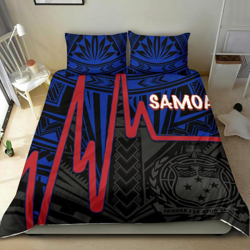 Samoa Bedding Set - Samoa Seal With Polynesian Patterns In Heartbeat Style (Blue) 1