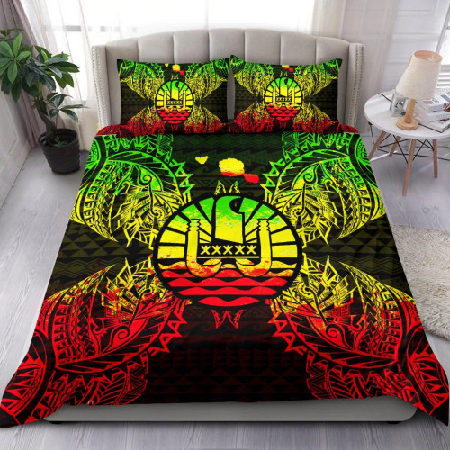 Polynesian Bedding Set - French Polynesia Duvet Cover Set Map Reggae 1
