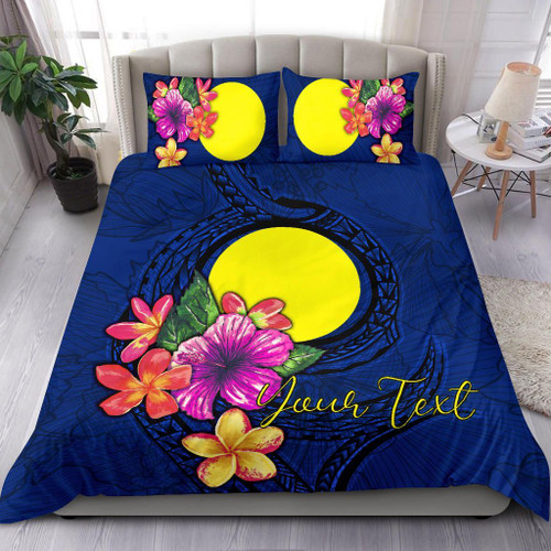 Polynesian Custom Personalised Bedding Set - Palau Duvet Cover Set Floral With Seal Blue 1