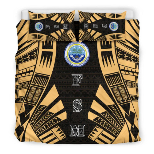 Federated States Of Micronesia Duvet Cover Set - Polynesian Tattoo Gold 1