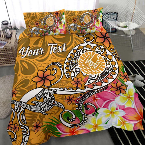 Tahiti Custom Personalised Bedding Set - Turtle Plumeria (Gold) 1