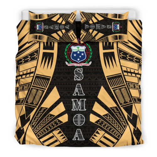 Samoa Duvet Cover Set - Polynesian Tattoo Gold 1