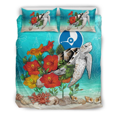 Polynesian Duvet Cover Set - Yap Bedding Set Ocean Turtle Hibiscus 1