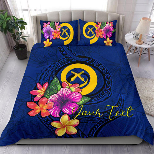 Polynesian Custom Personalised Bedding Set - Vanuatu Duvet Cover Set Floral With Seal Blue 1