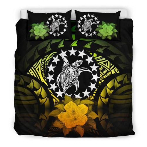 Cook Islands Duvet Cover Set - Flag Turtle & Reggae Hibiscus 1