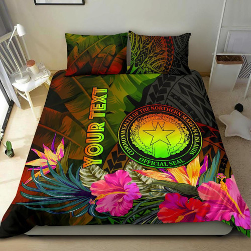 Northern Mariana Islands Personalised Bedding Set - Hibiscus And Banana Leaves 1