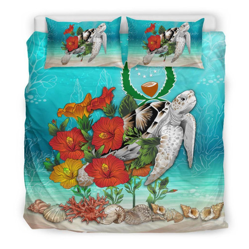 Polynesian Duvet Cover Set - Pohnpei Bedding Set Ocean Turtle Hibiscus 1
