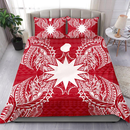 Polynesian Bedding Set - Nauru Duvet Cover Set Map Red White 1