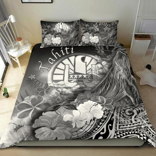 Tahiti Bedding Set - Humpback Whale With Tropical Flowers (White) 1