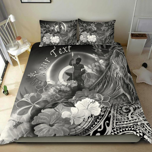 Vanuatu Custom Personalised Bedding Set - Humpback Whale With Tropical Flowers (White) 1