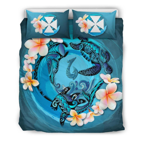 Polynesian Duvet Cover Set - Wallis And Futuna Bedding Set Blue Plumeria Animal Tattoo 1