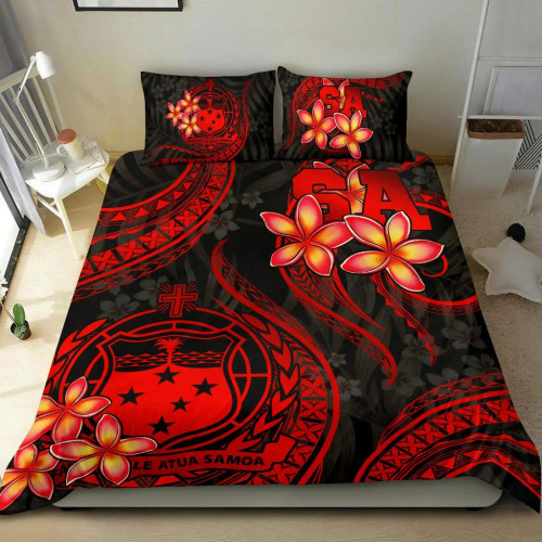 Polynesian Bedding Set - Samoa Duvet Cover Set - Red Plumeria 1