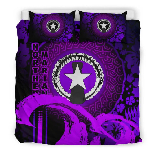 Northern Mariana Islands Duvet Cover Set - Hibiscus And Wave Purple 1