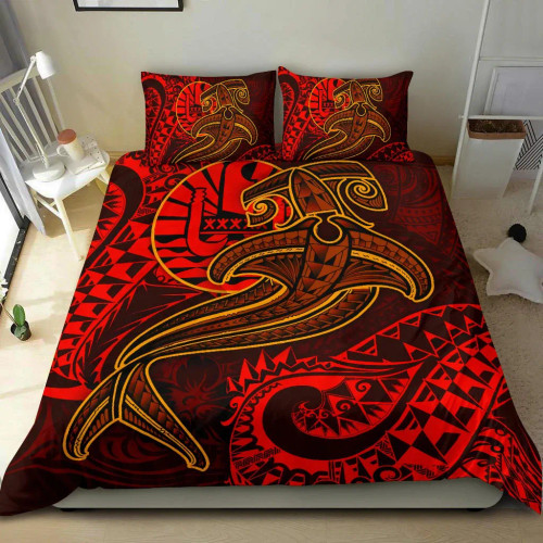 Tahiti Bedding Set - Red Shark Polynesian Tattoo 1