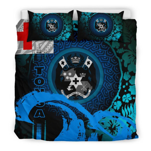 Tonga Duvet Cover Set - Hibiscus And Wave Light Blue 1