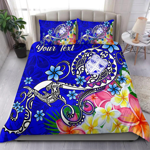 Fiji Custom Personalised Bedding Set - Turtle Plumeria (Blue) 1