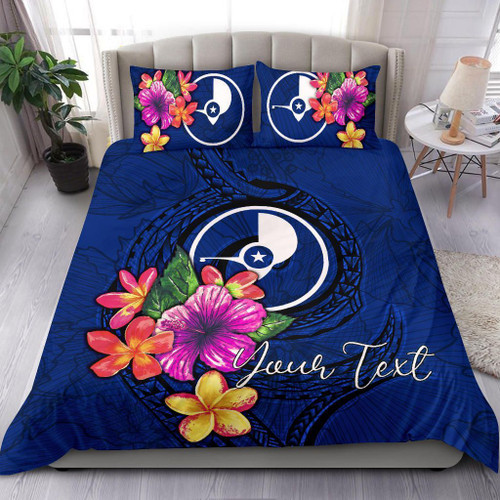 Micronesian Custom Personalised Bedding Set - Yap Duvet Cover Set Floral With Seal Blue 1
