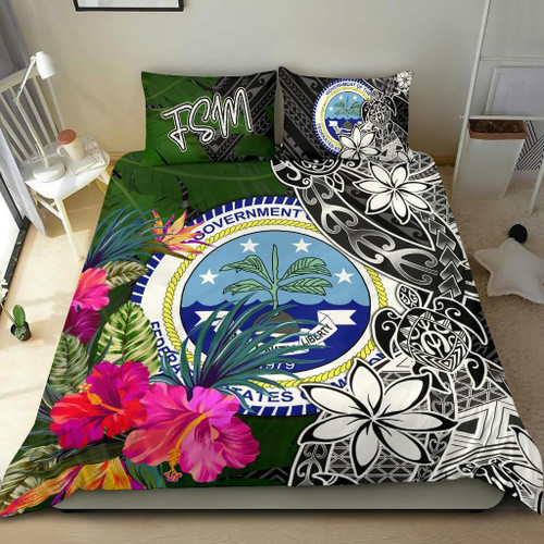 Federated States Of Micronesia Bedding Set - Turtle Plumeria Banana Leaf 1