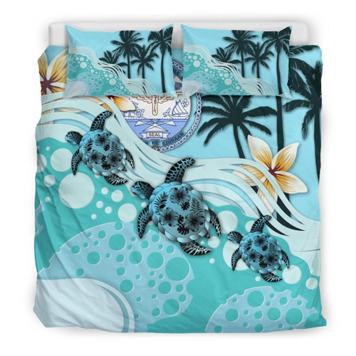 Polynesian Duvet Cover Set - Marshall Islands Bedding Set Blue Turtle Hibiscus 1