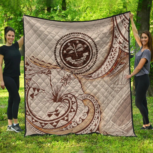 Federated States of Micronesia Premium Quilt - Hibiscus Flowers Vintage Style 1
