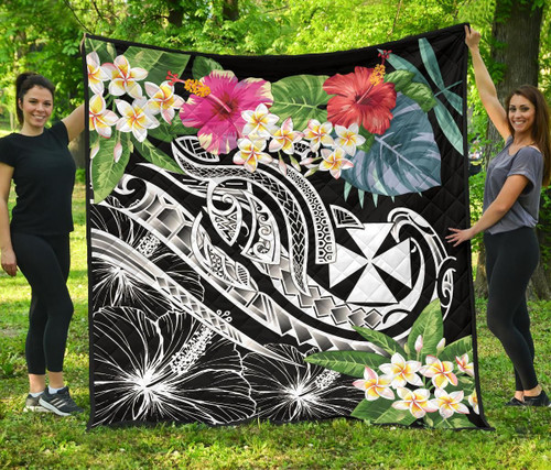 Wallis and Futuna Polynesian Premium Quilt - Summer Plumeria (Black) 2