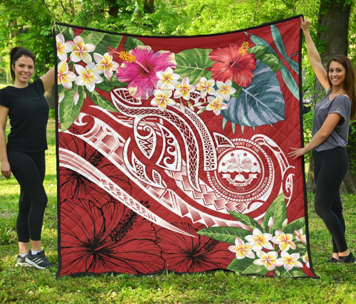 FSM Polynesian Premium Quilt - Summer Plumeria (Red) 2