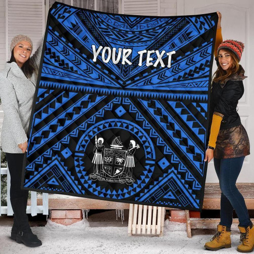 Fiji Personalised Premium Quilt - Fiji Seal With Polynesian Tattoo Style ( Blue) 1