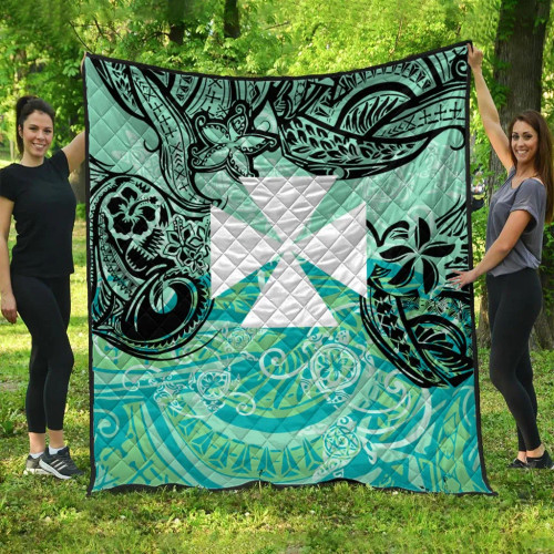 Wallis and Futuna Premium Quilt - Vintage Floral Pattern Green Color 1