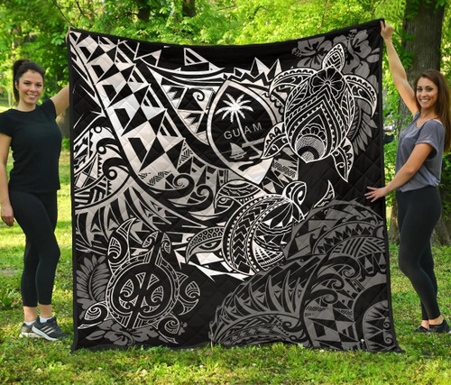Guam Polynesian Premium Quilt - White Turtle Flowing 2