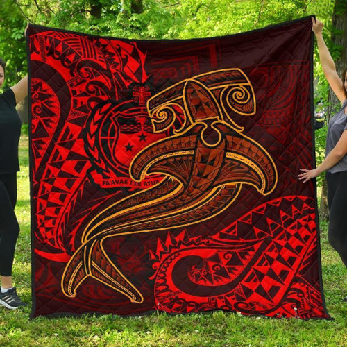 Samoa Premium Quilt - Red Shark Polynesian Tattoo 1