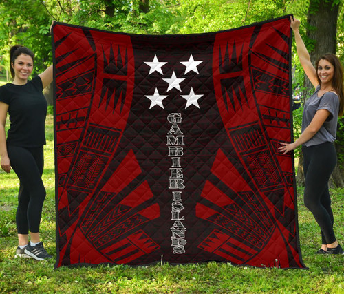 Gambier Islands Premium Quilt - Gambier Islands Flag Polynesian Red Tattoo 1