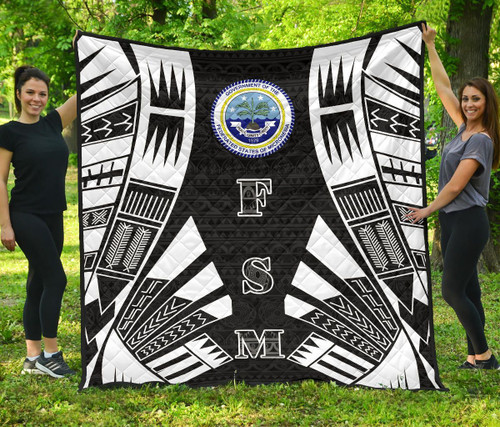 Federated States Of Micronesia Premium Quilt - Federated States Of Micronesia Seal Polynesian White Tattoo (Black) 1